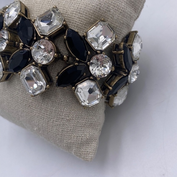 J. Crew Black and Clear Rhinestone Bracelet Gold Tone Fashion Statement - Picture 7 of 13